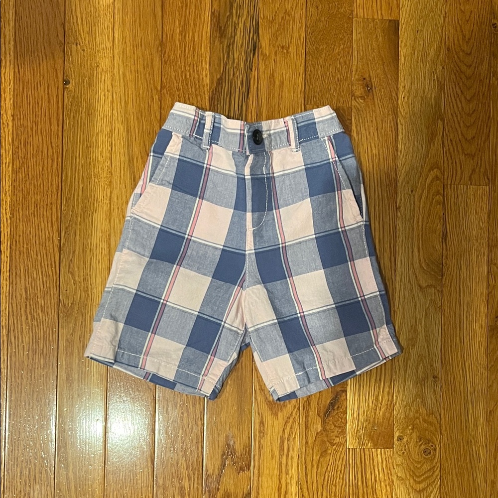 Blue and Beige Plaid Shorts- Boys 3T